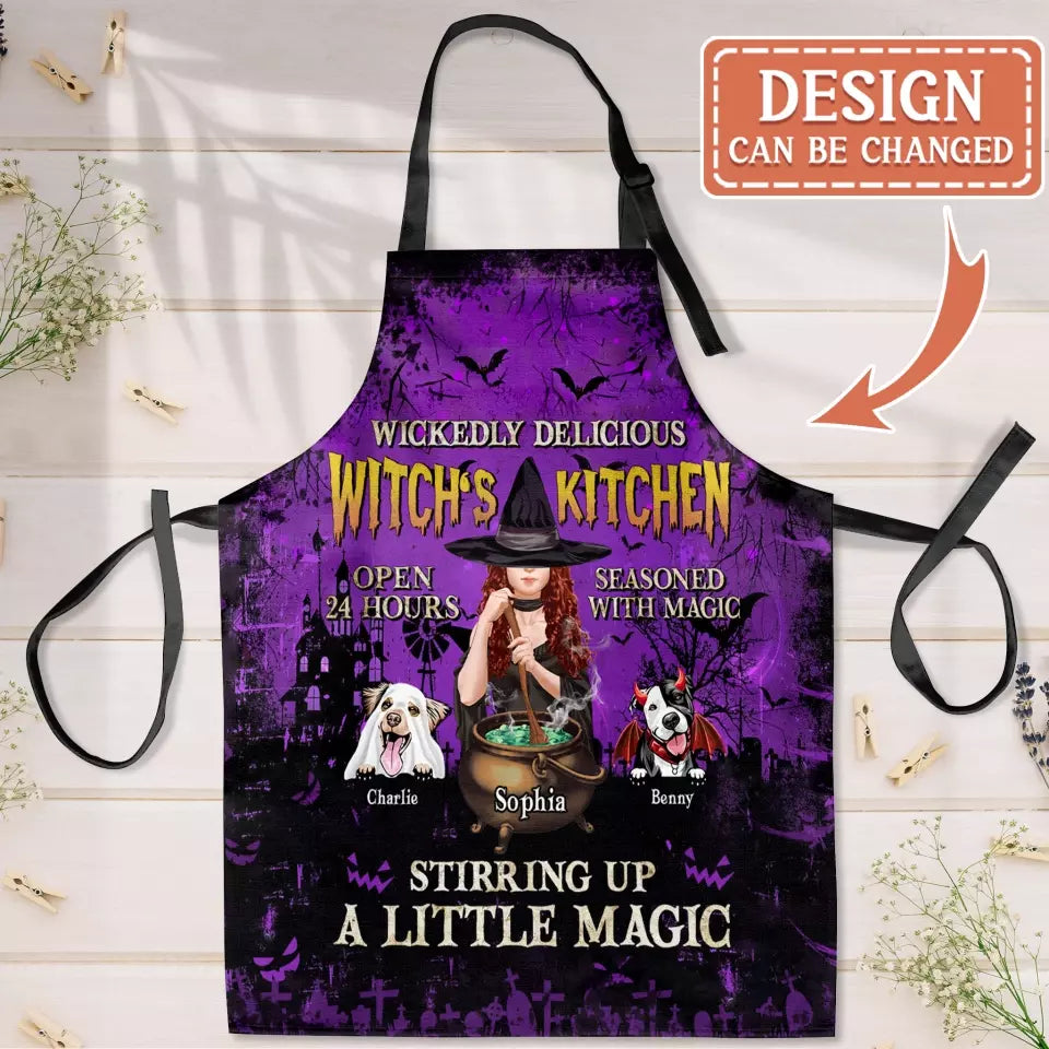 Personalized Witch Dog Kitchen Fashion Home Pocketless Apron - Halloween Gift Idea For Dog Lover - Wickedly Delicious Witch's Kitchen