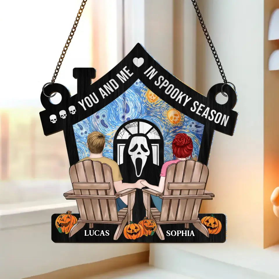 Personalized Couple Spooky Season Hanging Suncatcher Ornament - Gift Idea For Couple - You And Me