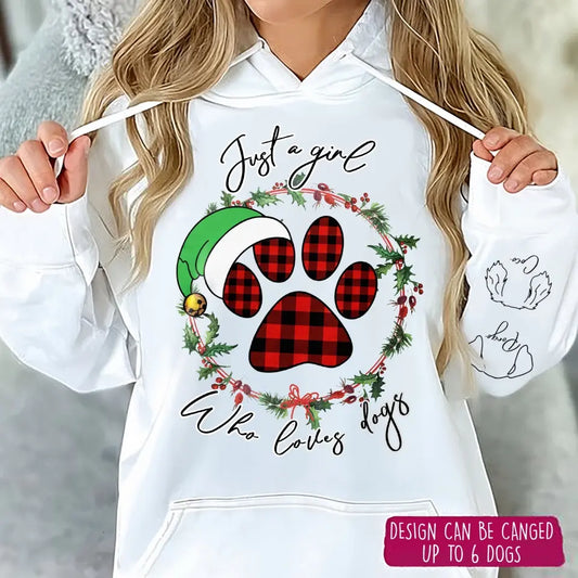 Personalized Dog Mom Unisex Fleece Hoodie - Christmas Gift Idea For Dog Lover - Up to 6 Dogs - Just A Girl Who Loves Dogs
