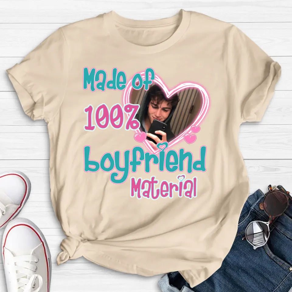Personalized Boyfriend Material T-shirt/Long Sleeve/Sweatshirt/Hoodie - Upload Photo - Couple Gift Idea