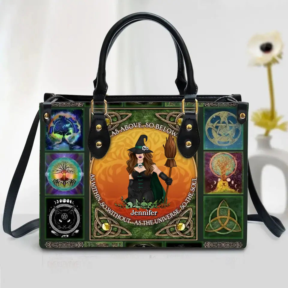 Personalized Witch PU Leather Handbag with Long Straps - Gift Idea For Halloween/Witch/Friend - As Above So Below
