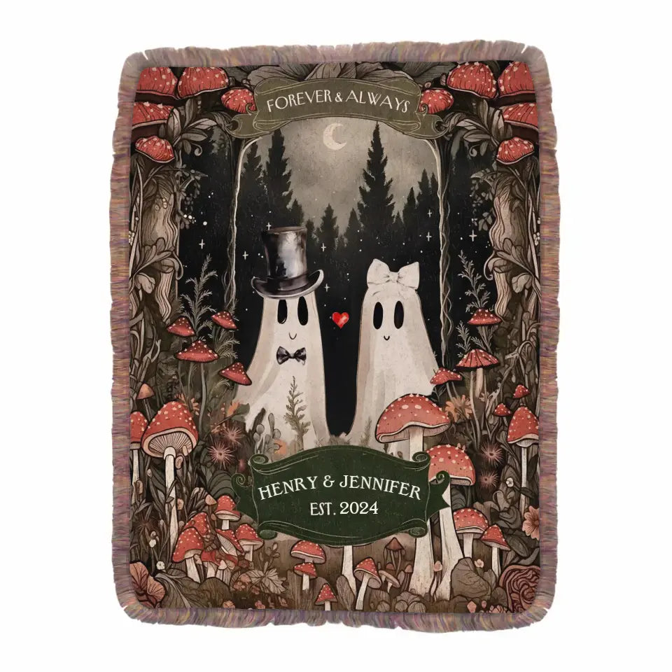 Personalized Ghose Couple Ultra -Soft Mixed Green Fringe Blanket - Halloween/Anniversary Gift Idea For Couple Forever & Always