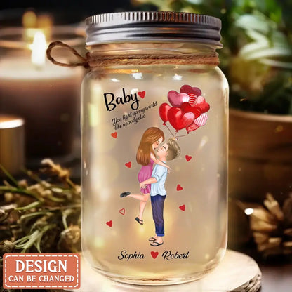 Custom Personalized Couple Mason Jar Light - Anniversary/ Christmas Gift Idea For Couple/ Him Her - You Light Up My World Like Nobody Else