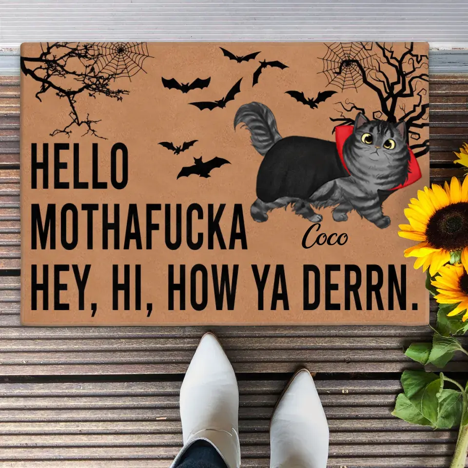Personalized Cat Doormat - Halloween Gift Idea For Cat Lover - Up to 5 Cats - Hello Mothafucka