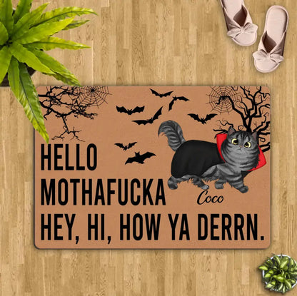 Personalized Cat Doormat - Halloween Gift Idea For Cat Lover - Up to 5 Cats - Hello Mothafucka