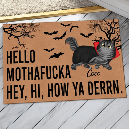 Personalized Cat Doormat - Halloween Gift Idea For Cat Lover - Up to 5 Cats - Hello Mothafucka