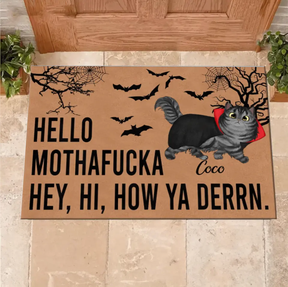 Personalized Cat Doormat - Halloween Gift Idea For Cat Lover - Up to 5 Cats - Hello Mothafucka