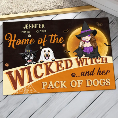 Personalized Halloween Witch Dog Doormat - Gift Idea For Family/Pet Lover - Up to 7 Dogs - Home Of The Wicked Witch And Her Pack Of Dogs