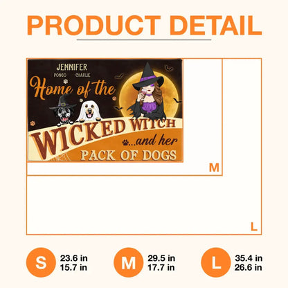 Personalized Halloween Witch Dog Doormat - Gift Idea For Family/Pet Lover - Up to 7 Dogs - Home Of The Wicked Witch And Her Pack Of Dogs