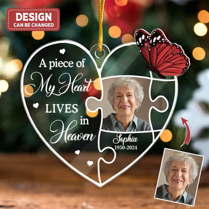 Personalized Memorial Acrylic Ornament - Upload Photo - Christmas/Memorial Gift Idea For Family Member - A Piece Of My Heart Lives In Heaven