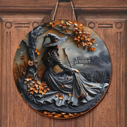 Personalized Witch Broom Circle Wooden Sign - Halloween/Birthday Gift Idea For Yourself, Women, Witch Lovers