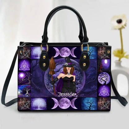 Personalized With PU Leather Handbag with Long Straps - Gift Idea For Witch/Halloween - Custom Witch's Name