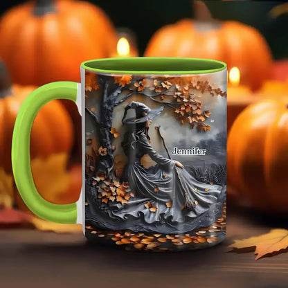 Personalized Witch Broom Accent Mug - Halloween/Birthday Gift Idea For Yourself, Women, Witch Lovers