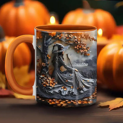 Personalized Witch Broom Accent Mug - Halloween/Birthday Gift Idea For Yourself, Women, Witch Lovers