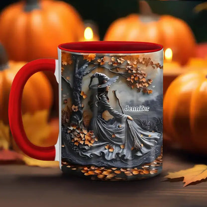 Personalized Witch Broom Accent Mug - Halloween/Birthday Gift Idea For Yourself, Women, Witch Lovers