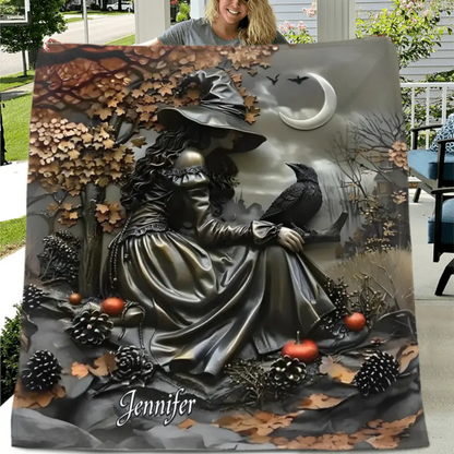 Personalized Witch Fleece Throw Blanket & Quilt - Halloween/Birthday Gift Idea For Friends, Witch Lovers
