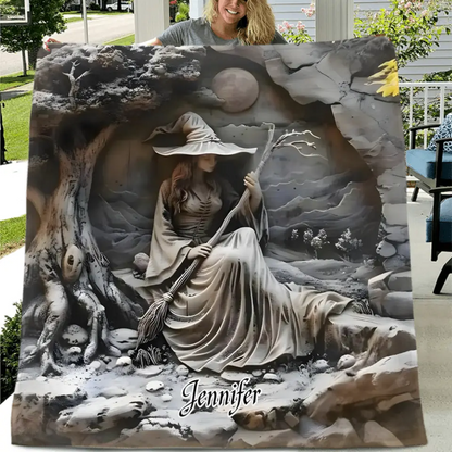 Personalized Witch Quilt/Fleece Throw Blanket - Halloween/Birthday Gift Idea For Yourself, Witch Lovers