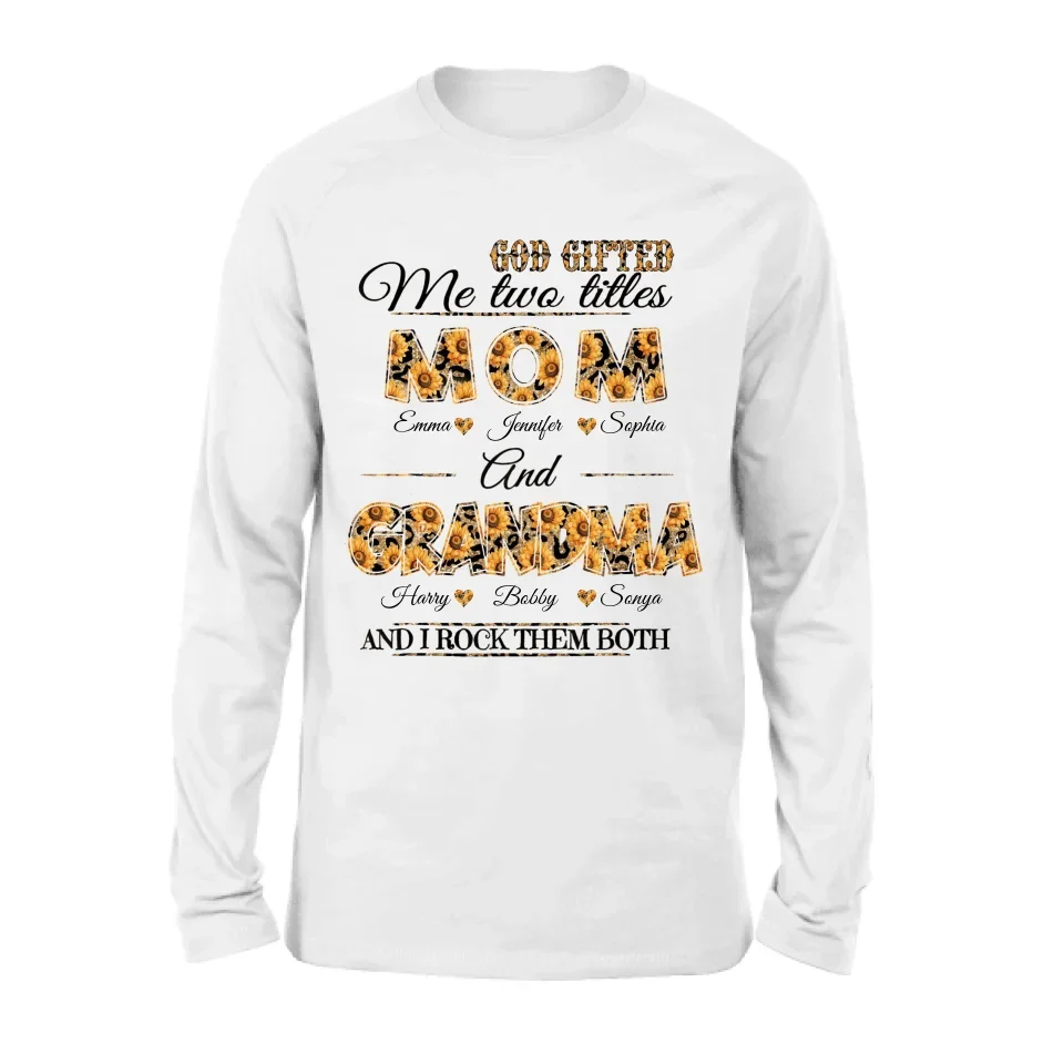 Personalized Mom And Grandma Shirt - Up to 12 People - Mother's Day Gift Idea for Mom/Grandma - God Gifted Me Two Titles Mom And Grandma