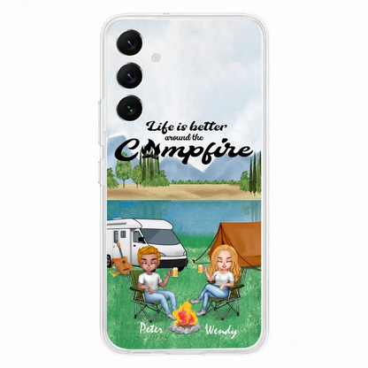 Custom Personalized Camping Chibi Phone Case - Couple With Upto 2 Dogs - Gift Idea For Camping Lover - Case For iPhone And Samsung