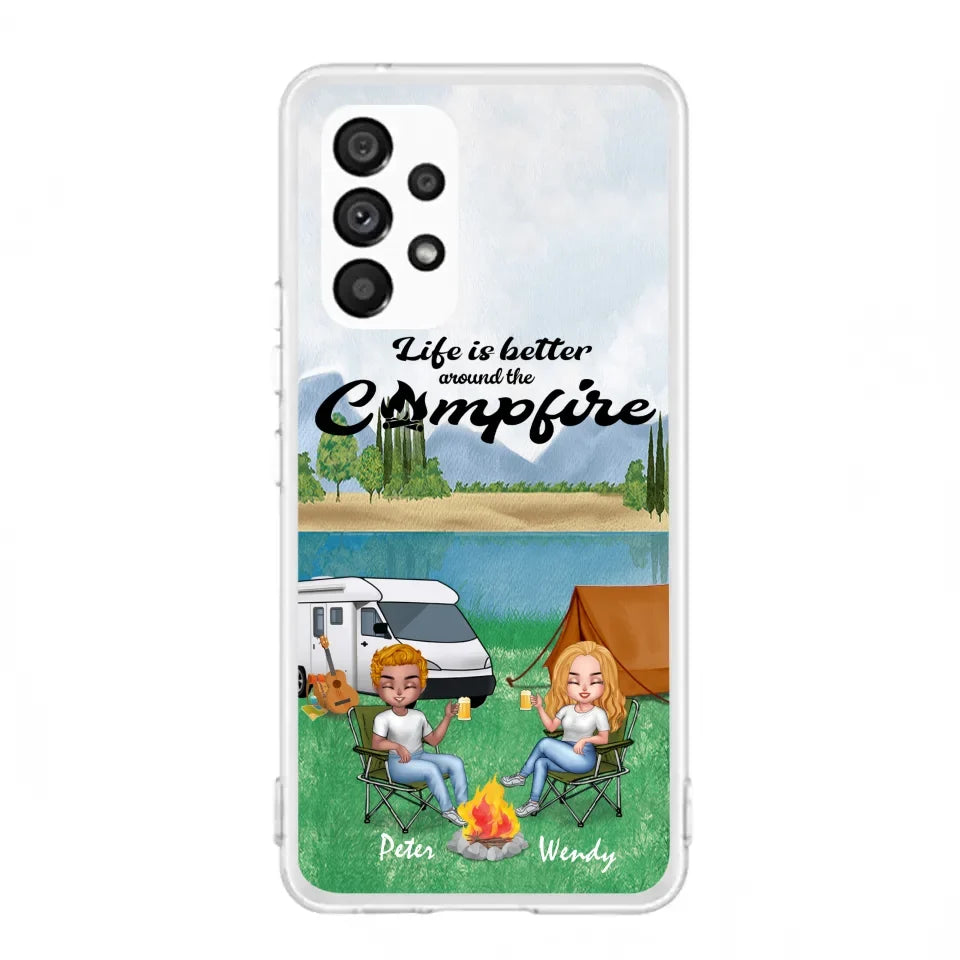 Custom Personalized Camping Chibi Phone Case - Couple With Upto 2 Dogs - Gift Idea For Camping Lover - Case For iPhone And Samsung