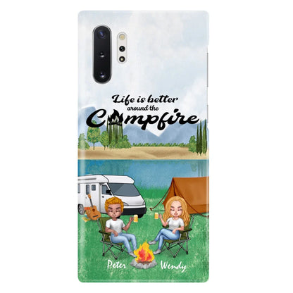 Custom Personalized Camping Chibi Phone Case - Couple With Upto 2 Dogs - Gift Idea For Camping Lover - Case For iPhone And Samsung