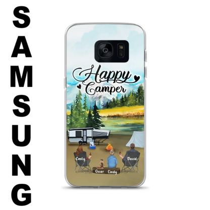 Custom Personalized Camping Phone Case - Parents With 1 Kid And 1 Pet - Best Gift For Family - Happy Camper - Case For iPhone And Samsung