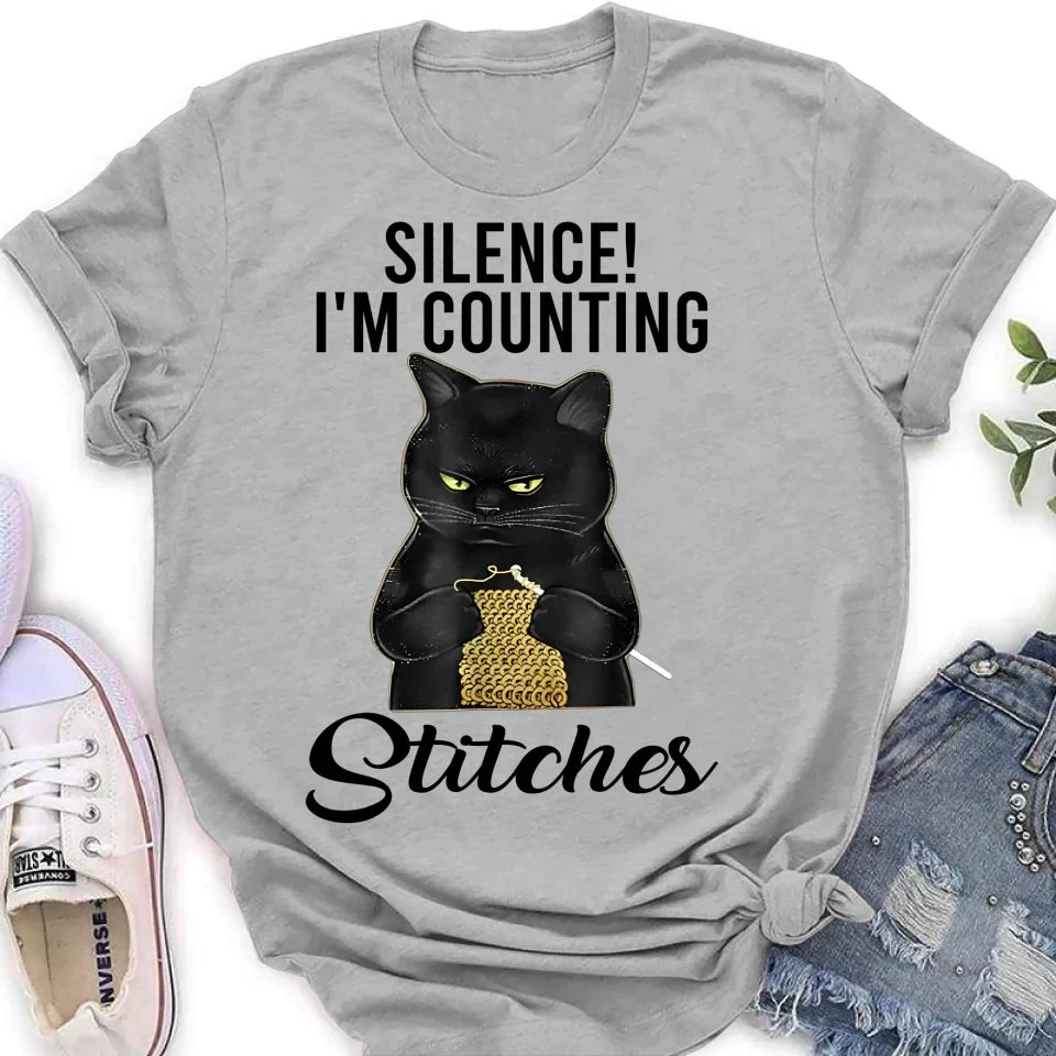 Personalized Cat T-shirt/Long Sleeve/Sweatshirt/Hoodie - Gift Idea For Knitting Lover - Silence I'm Counting Stitches