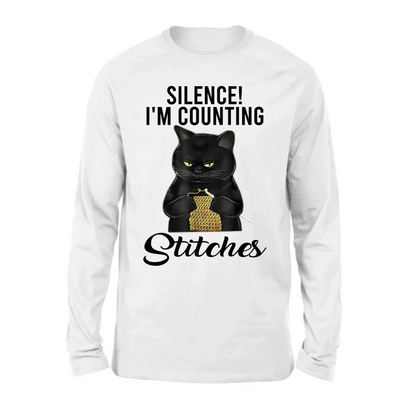 Personalized Cat T-shirt/Long Sleeve/Sweatshirt/Hoodie - Gift Idea For Knitting Lover - Silence I'm Counting Stitches