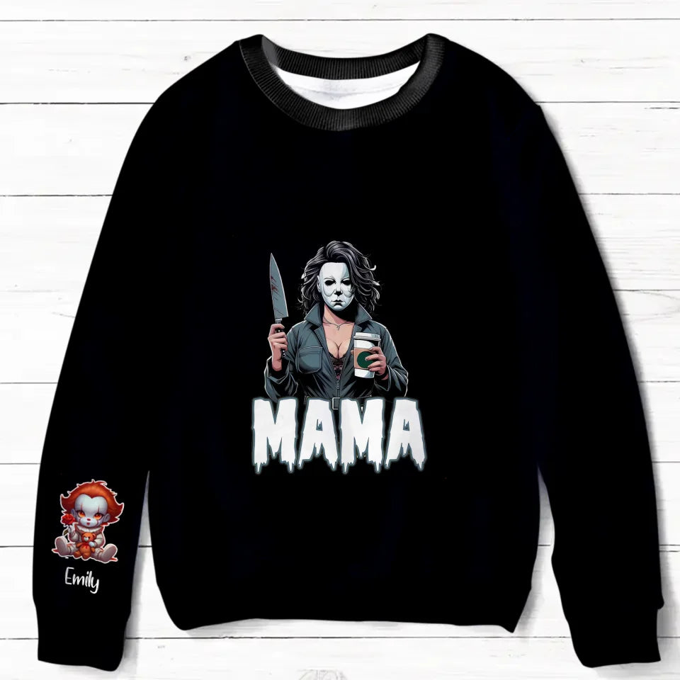 Personalized Horror Movie Characters Mom AOP Sweater - Up to 8 Kids - Halloween Gift Idea For  Mother