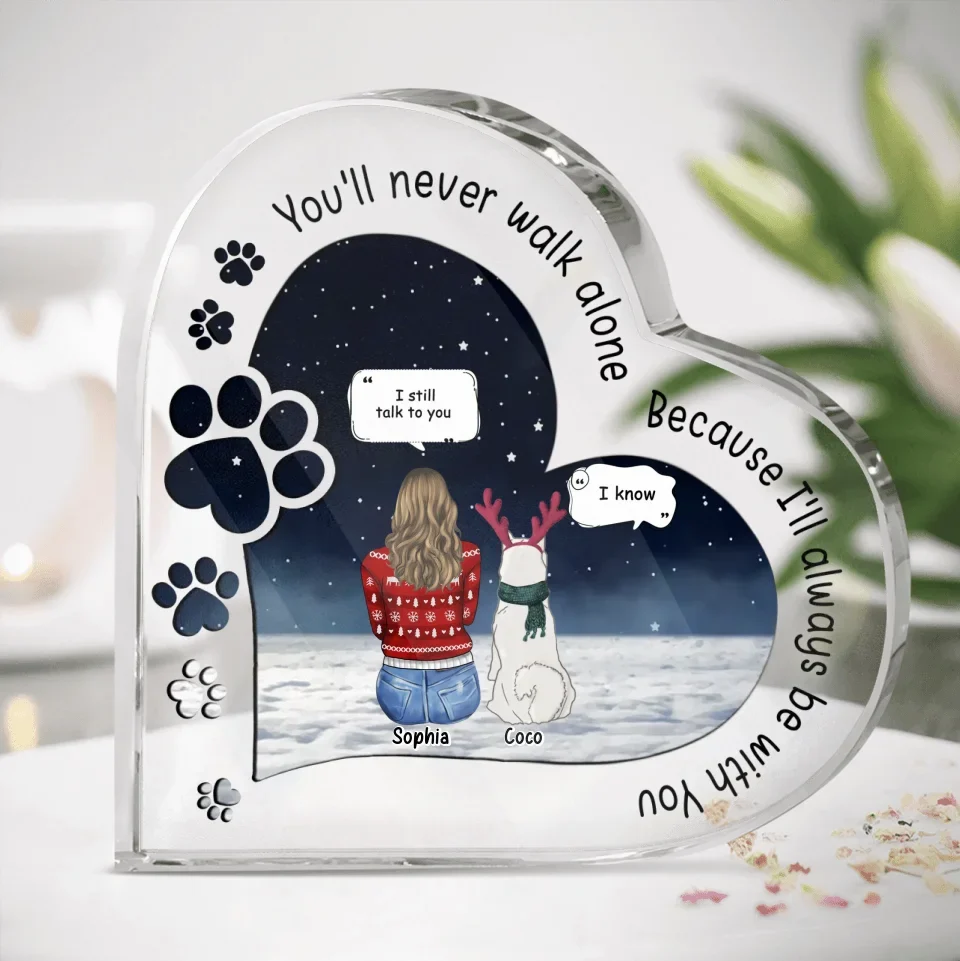 Personalized Memorial Pet Crystal Heart - Memorial Gift Idea For Dog/Cat Lover - Never Walk Alone