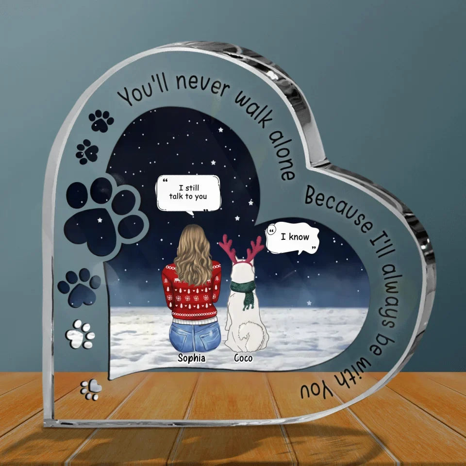 Personalized Memorial Pet Crystal Heart - Memorial Gift Idea For Dog/Cat Lover - Never Walk Alone