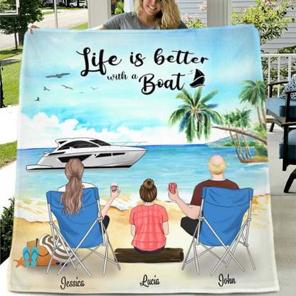 Personalized Boating Quilt Gift Idea For The Whole Family, Father's Day Gift, Mother's Day Gift - Parents With Up to 3 Kids & 2 Pets - B68Y61