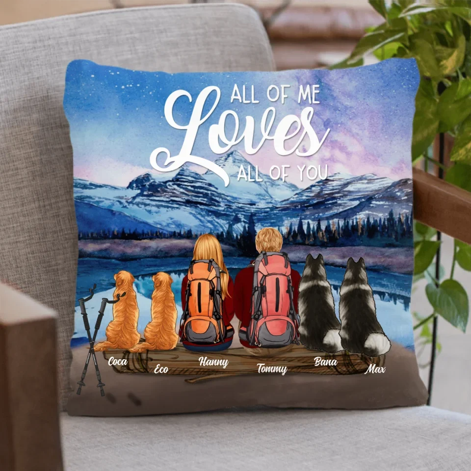 Personalized Camping Blanket/Pillow Cover - Gift For Couples, Camping Lovers, Dog Lovers - Up to 4 Dogs - Dogs & Couple Camping Fleece/Quilt/Pillow Cover Cushion Cover - All of me loves all of you