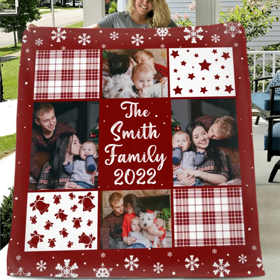 Personalized Family Quilt/Fleece Throw Blanket - Christmas Gift Idea For Couple - Upload Photo
