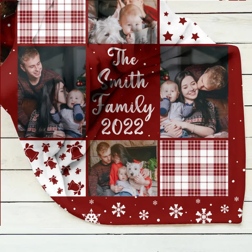 Personalized Family Quilt/Fleece Throw Blanket - Christmas Gift Idea For Couple - Upload Photo