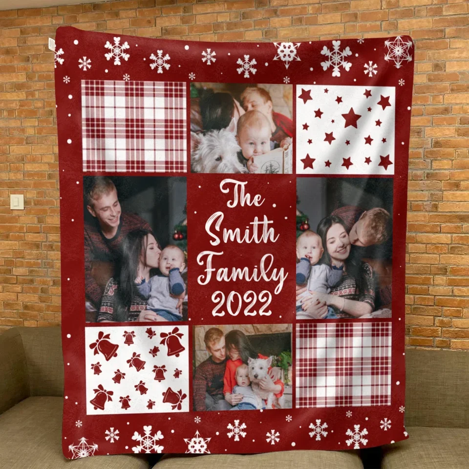Personalized Family Quilt/Fleece Throw Blanket - Christmas Gift Idea For Couple - Upload Photo