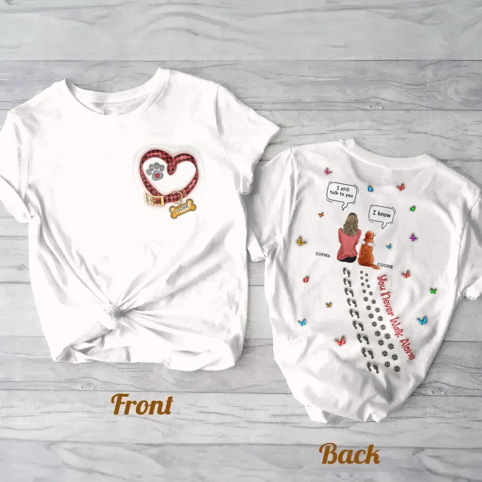 Personalized Memorial Dog AOP T-shirt - Memorial Gift For Dog Lover - You Never Walk Alone