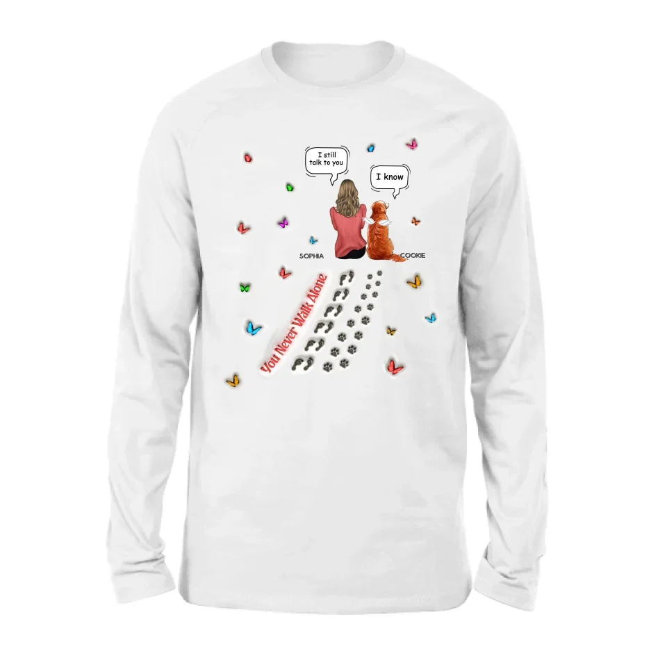 Personalized Memorial Dog T-shirt/Long Sleeve/Sweatshirt/Hoodie - Up to 3 Dogs - Gift Idea For Dog Lover - You Never Walk Alone