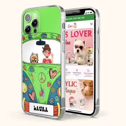 Personalized Hippie Girl Phone Case - Girl with up to 3 Pets - Case for iPhone, Samsung and Xiaomi