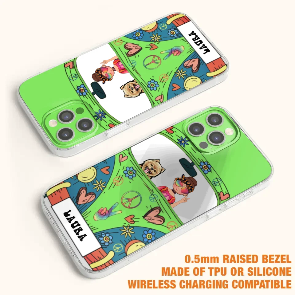 Personalized Hippie Girl Phone Case - Girl with up to 3 Pets - Case for iPhone, Samsung and Xiaomi