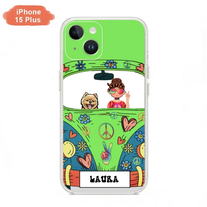 Personalized Hippie Girl Phone Case - Girl with up to 3 Pets - Case for iPhone, Samsung and Xiaomi