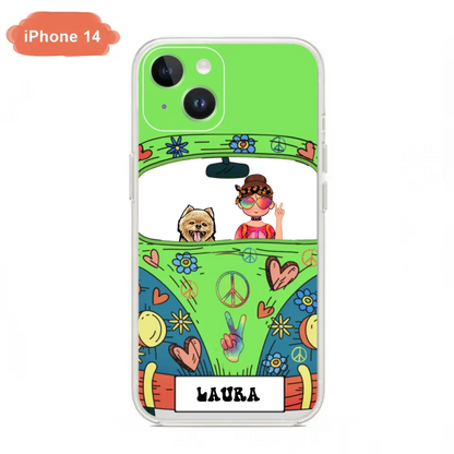 Personalized Hippie Girl Phone Case - Girl with up to 3 Pets - Case for iPhone, Samsung and Xiaomi