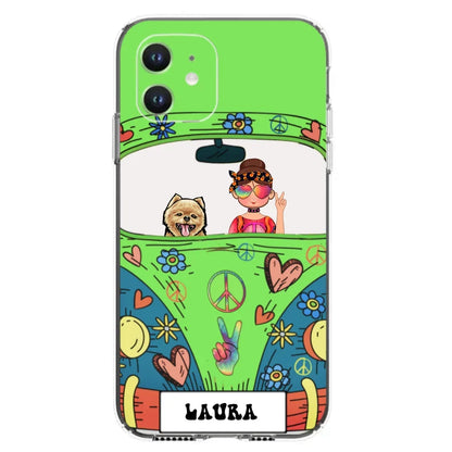 Personalized Hippie Girl Phone Case - Girl with up to 3 Pets - Case for iPhone, Samsung and Xiaomi