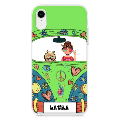 Personalized Hippie Girl Phone Case - Girl with up to 3 Pets - Case for iPhone, Samsung and Xiaomi