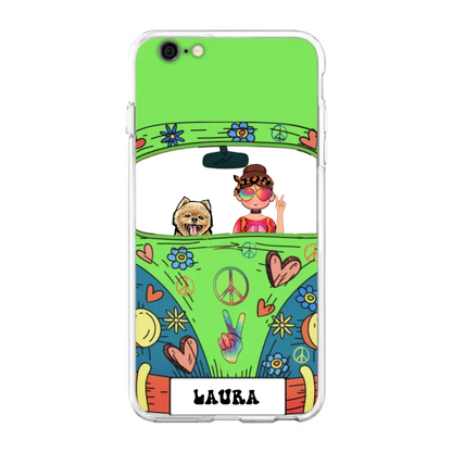 Personalized Hippie Girl Phone Case - Girl with up to 3 Pets - Case for iPhone, Samsung and Xiaomi