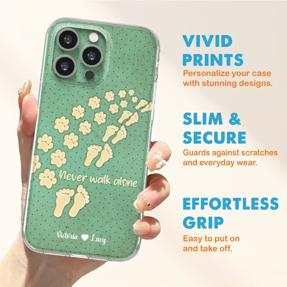 Personalized Dogs's Paws Phone Case - Best Gift Idea For Dog Lovers With Up to 3 Dogs's Paws - Never Walk ALone - Case For iPhone, Samsung And Xiaomi