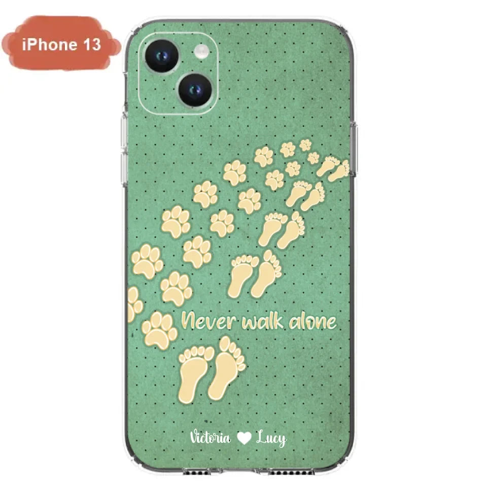 Personalized Dogs's Paws Phone Case - Best Gift Idea For Dog Lovers With Up to 3 Dogs's Paws - Never Walk ALone - Case For iPhone, Samsung And Xiaomi