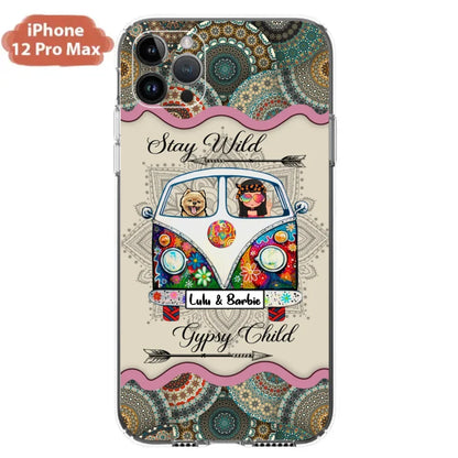 Personalized Hippie Phone Case - Girl with up to 3 Pets - Stay wild gypsy child