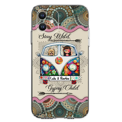 Personalized Hippie Phone Case - Girl with up to 3 Pets - Stay wild gypsy child