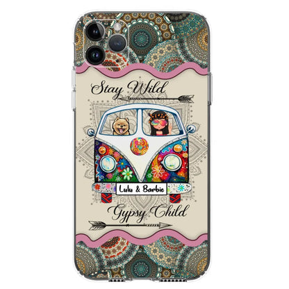 Personalized Hippie Phone Case - Girl with up to 3 Pets - Stay wild gypsy child